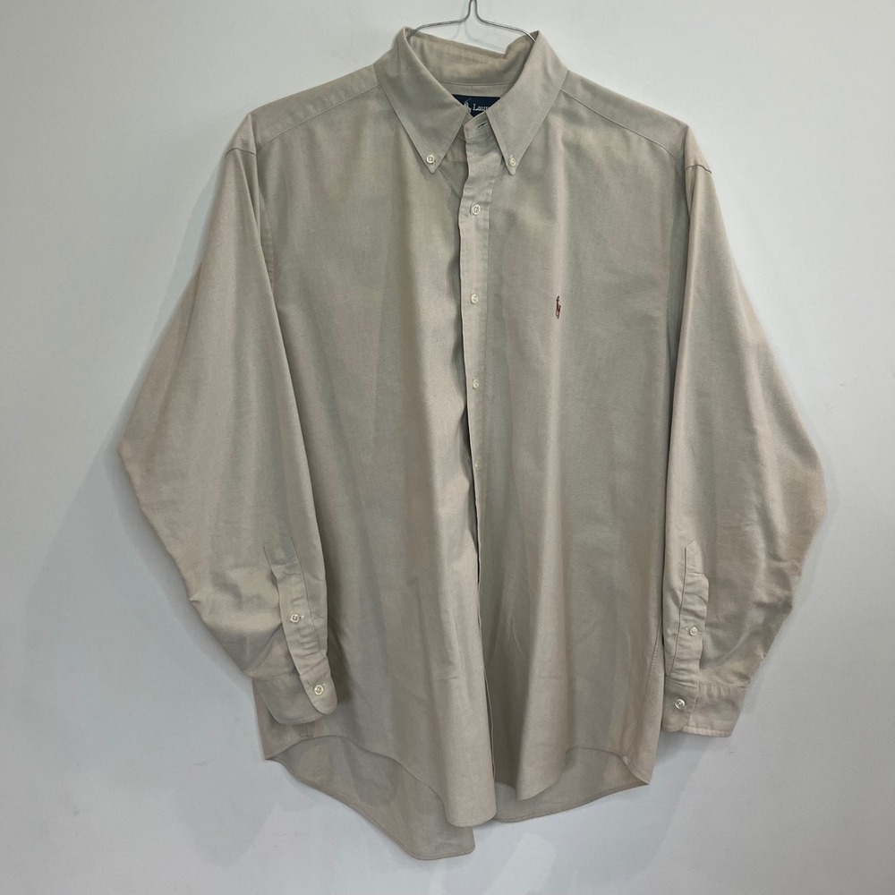 Ralph Lauren Yarmouth Tan Beige Cotton Oxford Button Down Shirt 16.5 x 34